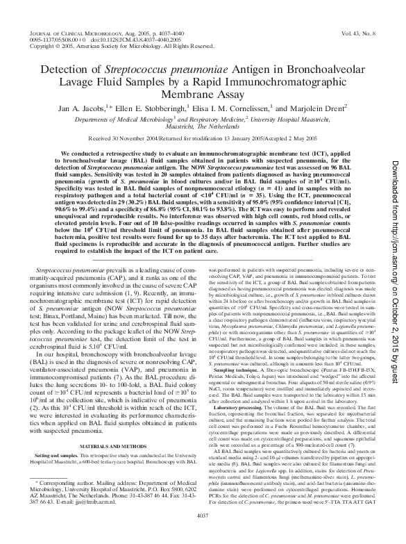(PDF) Detection of Streptococcus pneumoniae Antigen in Bronchoalveolar ...