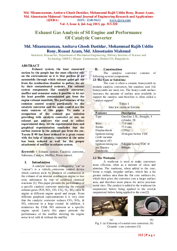 (PDF) Exhaust Gas Analysis of SI Engine and Performance Of Catalytic ...