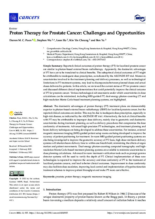 (PDF) Proton Therapy for Prostate Cancer: Challenges and Opportunities