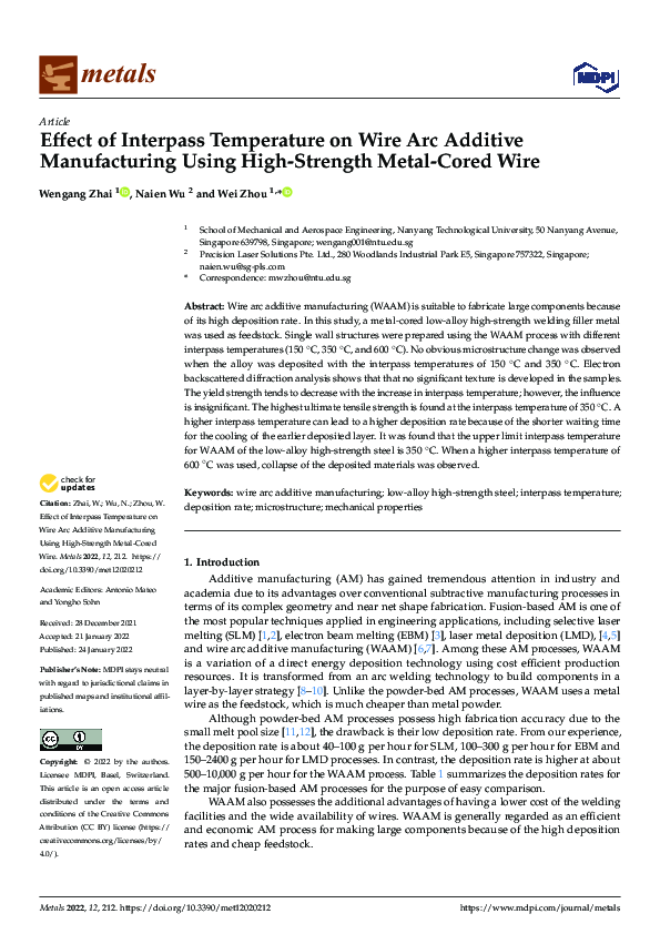 (PDF) Effect of Interpass Temperature on Wire Arc Additive ...