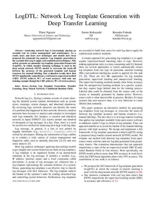 (PDF) LogDTL: Network Log Template Generation with Deep Transfer Learning