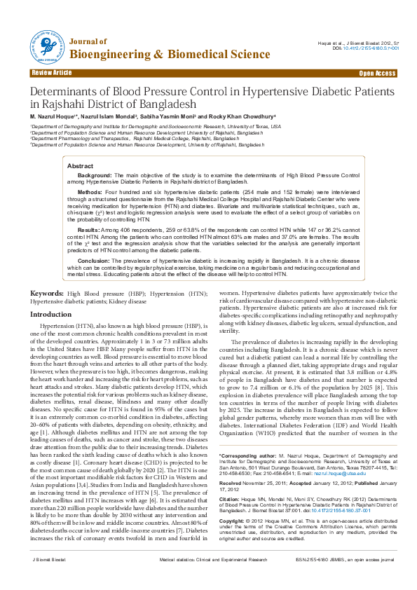 (PDF) Determinants of Blood Pressure Control in Hypertensive Diabetic ...