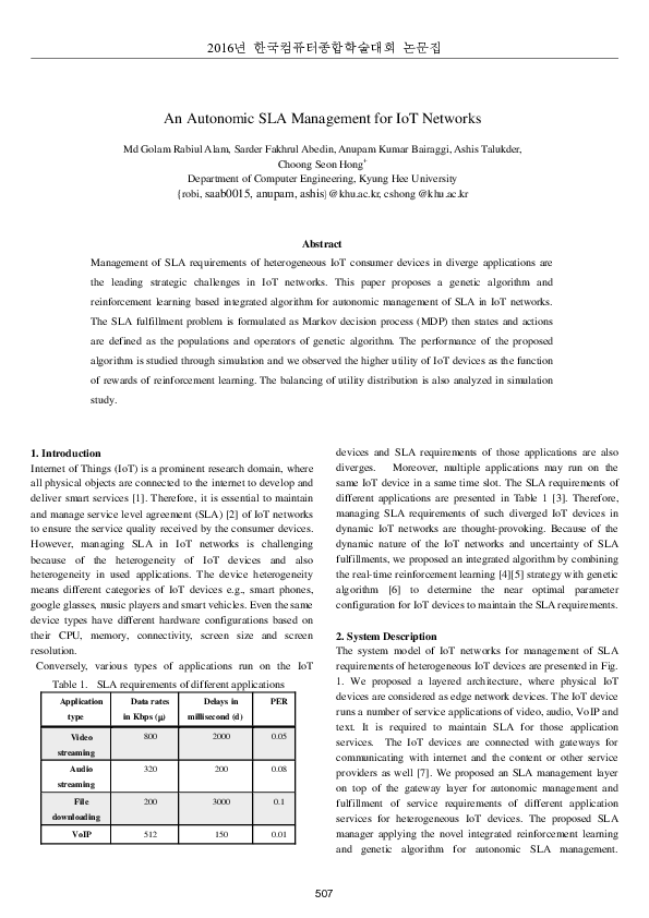 (PDF) An Autonomic SLA Management for IoT Networks