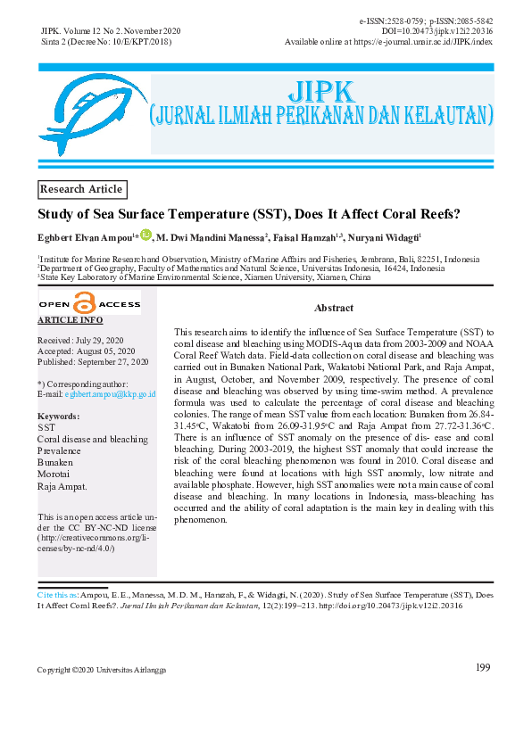 (PDF) Study of Sea Surface Temperature (SST), Does It Affect Coral Reefs?