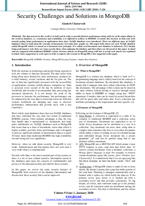 (PDF) Security Challenges and Solutions in MongoDB