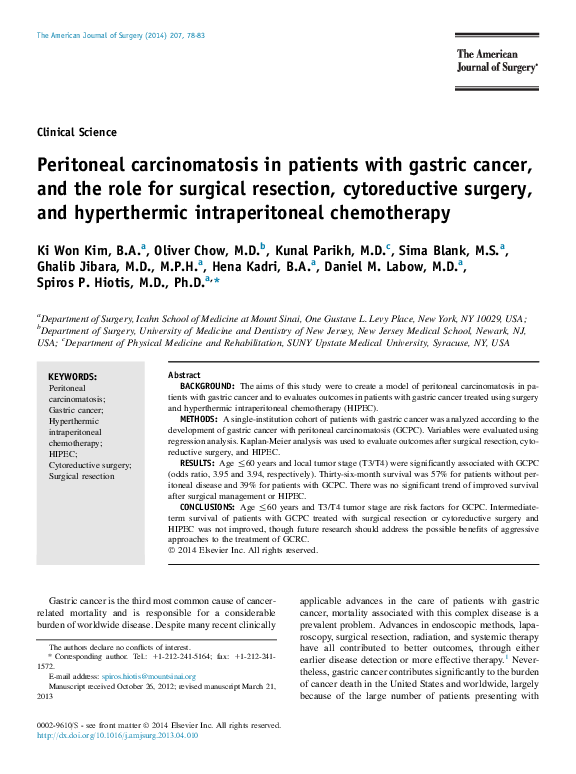 (PDF) Peritoneal carcinomatosis in patients with gastric cancer, and ...