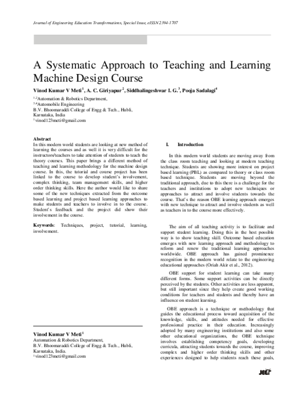 (PDF) A Systematic Approach to Teaching and Learning Machine Design Course