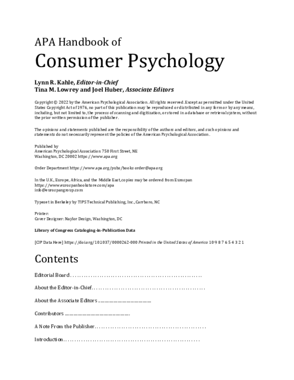 (PDF) APA Handbook of Consumer Psychology