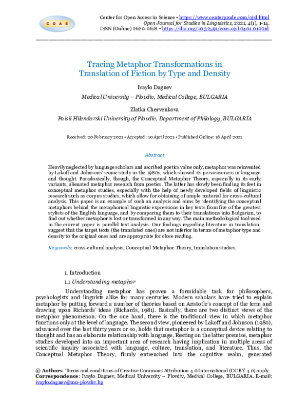 (PDF) Tracing Metaphor Transformations in Translation of Fiction by