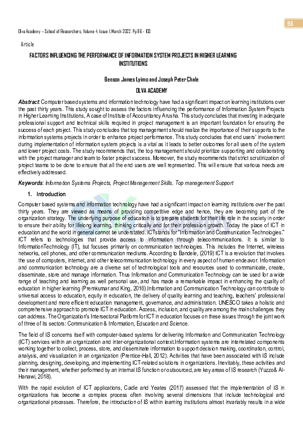 (PDF) FACTORS INFLUENCING THE PERFORMANCE OF INFORMATION SYSTEM ...