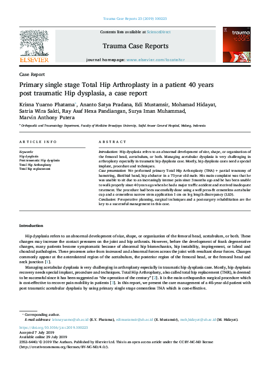 (PDF) Primary single stage Total Hip Arthroplasty in a patient 40 years ...