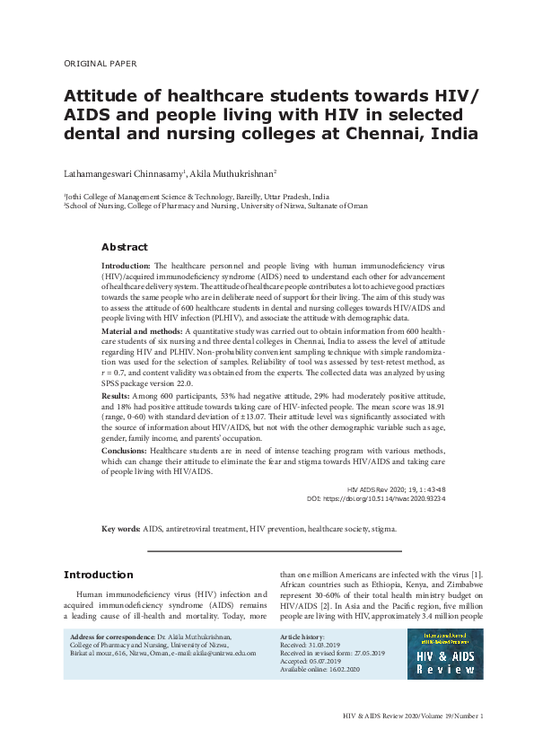(PDF) Attitude of healthcare students towards HIV/AIDS and people ...