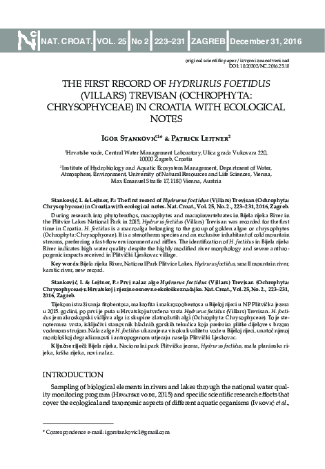 (PDF) The first record of Hydrurus foetidus (Villars) Trevisan ...