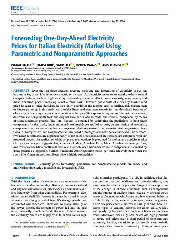 (PDF) Forecasting One-Day-Ahead Electricity Prices for Italian ...