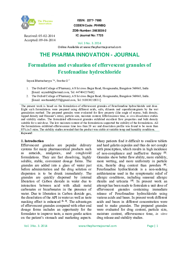 (PDF) Formulation and evaluation of effervescent granules of ...