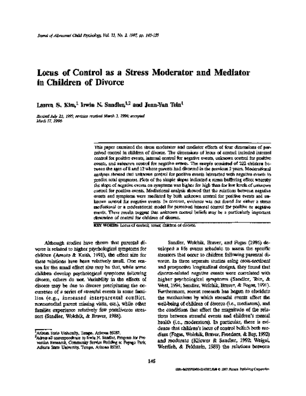 (PDF) Locus of Control as a Stress Moderator and Mediator in Children ...