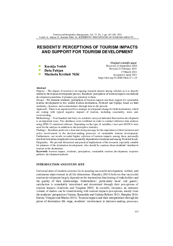 (PDF) Residents’ Perceptions of Tourism Impacts and Support for Tourism ...
