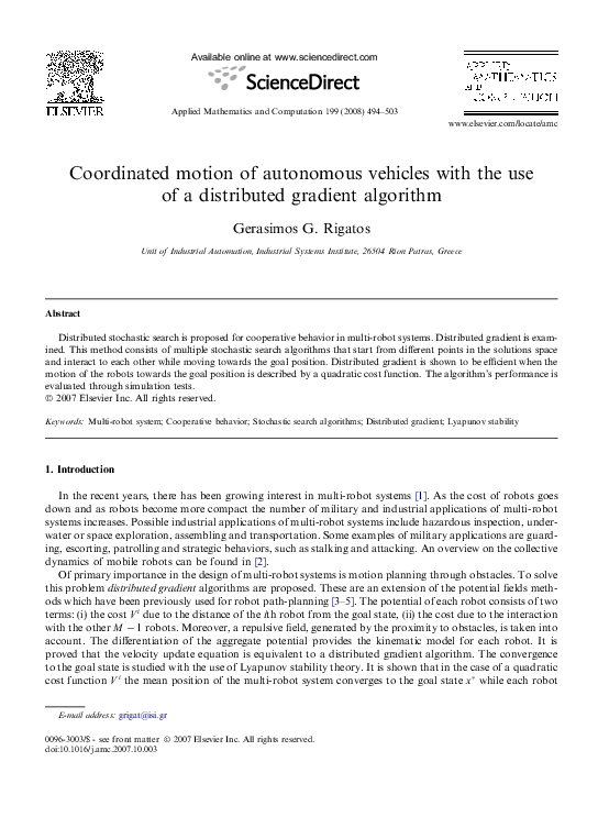 (PDF) Coordinated motion of autonomous vehicles with the use of a ...