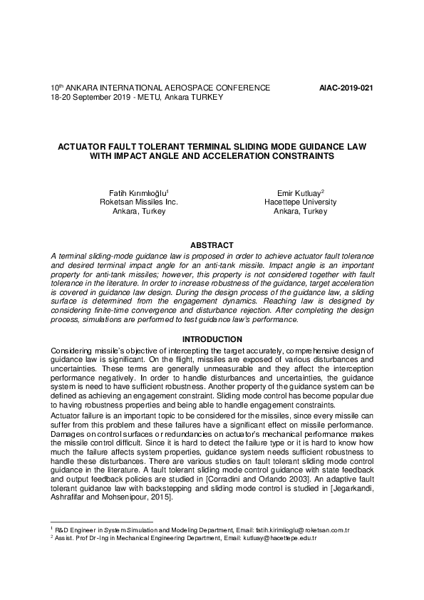 (PDF) Actuator Fault Tolerant Terminal Sliding Mode Guidance Law with ...