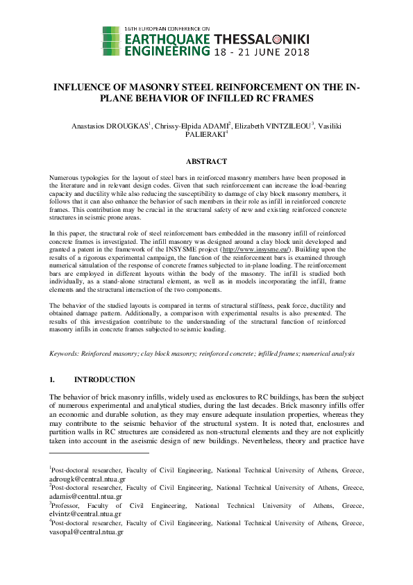 (PDF) Influence of Masonry Steel Reinforcement on the In- Plane ...