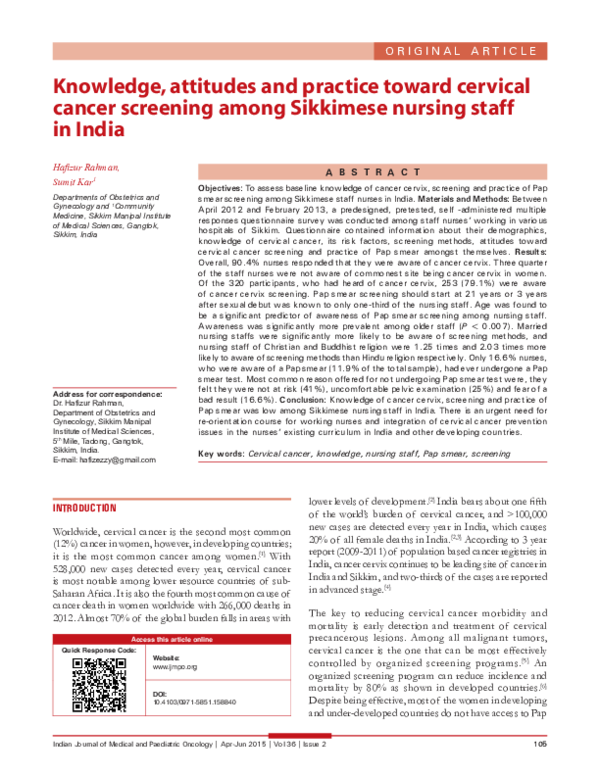 (PDF) Knowledge, attitudes and practice toward cervical cancer ...