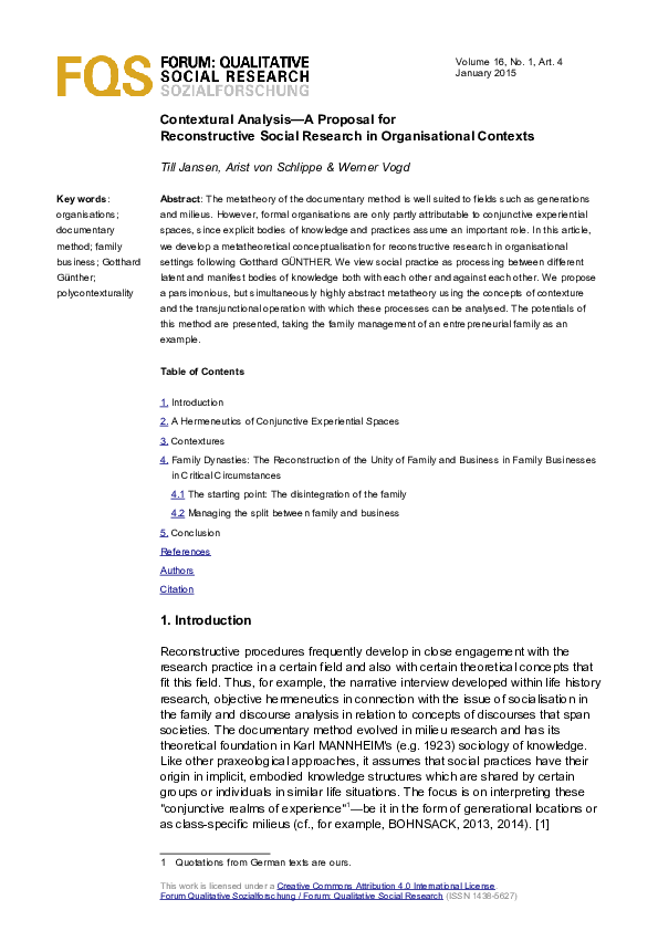 (PDF) Contextural Analysis-A Proposal for Reconstructive Social ...