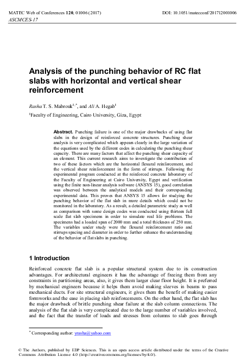 (PDF) Analysis of the punching behavior of RC flat slabs with ...
