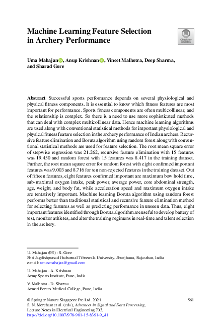 (PDF) Machine Learning Feature Selection in Archery Performance
