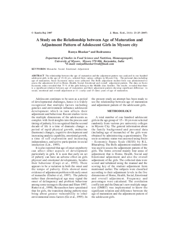 (PDF) A Study on the Relationship between Age of Maturation and ...