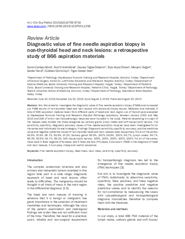 (PDF) Diagnostic value of fine needle aspiration biopsy in non ...