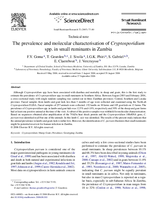 (PDF) The prevalence and molecular characterisation of Cryptosporidium ...