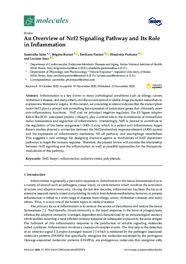 (PDF) An Overview of Nrf2 Signaling Pathway and Its Role in Inflammation