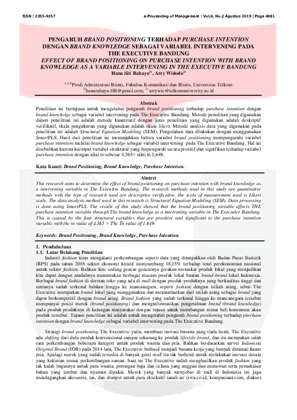 (PDF) Pengaruh Brand Positioning Terhadap Purchase Intention Dengan ...