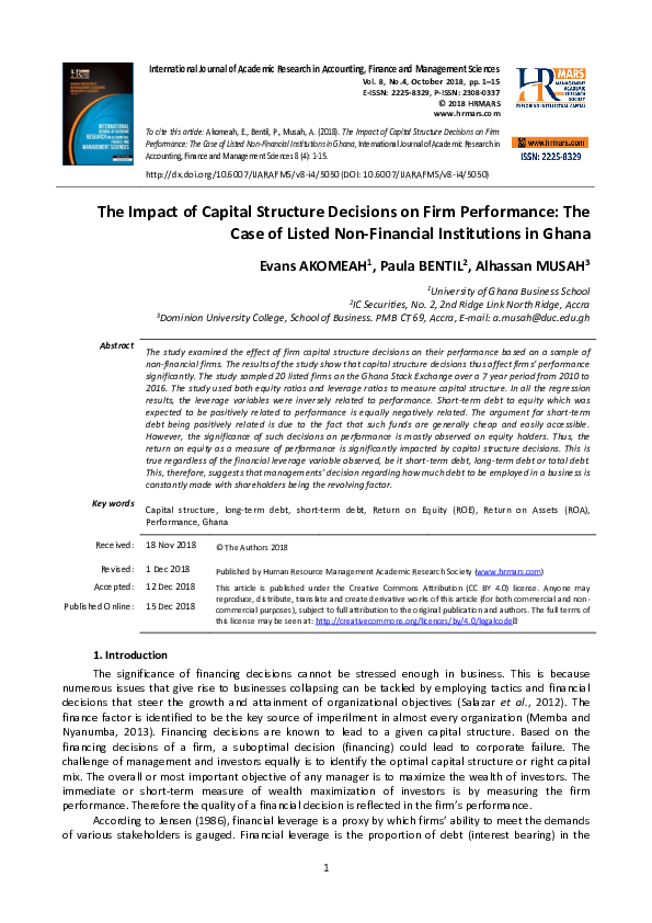 (PDF) The Impact of Capital Structure Decisions on Firm Performance ...