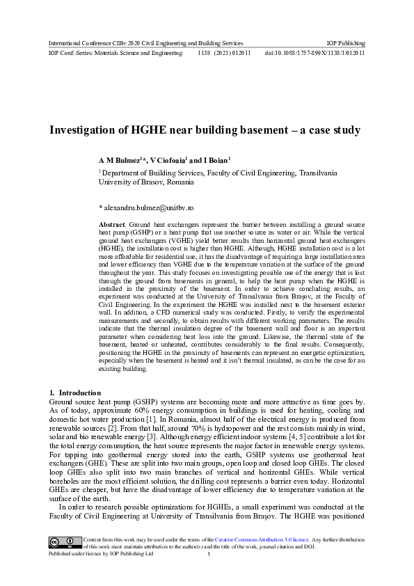 (PDF) Investigation of HGHE near building basement -a case study