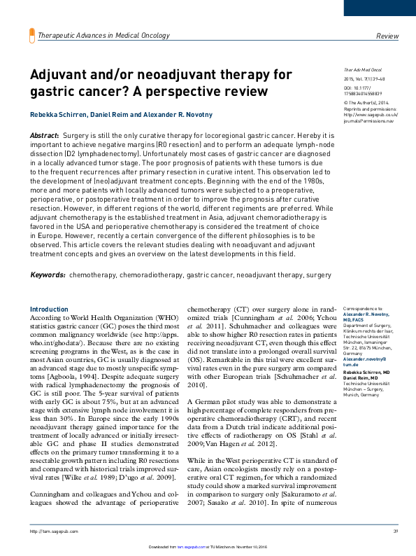 (PDF) Adjuvant and/or neoadjuvant therapy for gastric cancer? A ...