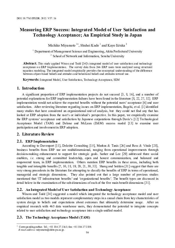 (PDF) Measuring ERP Success : Integrated Model of User Satisfaction and ...
