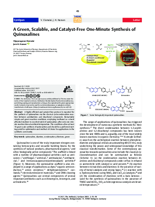 (PDF) A Green, Scalable, and Catalyst-Free One-Minute Synthesis of ...