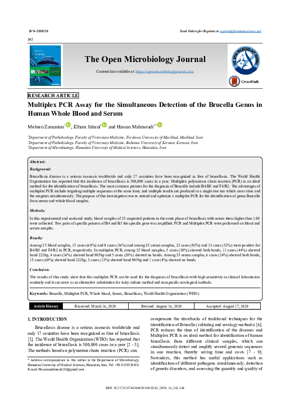 (PDF) Multiplex PCR Assay for the Simultaneous Detection of the ...