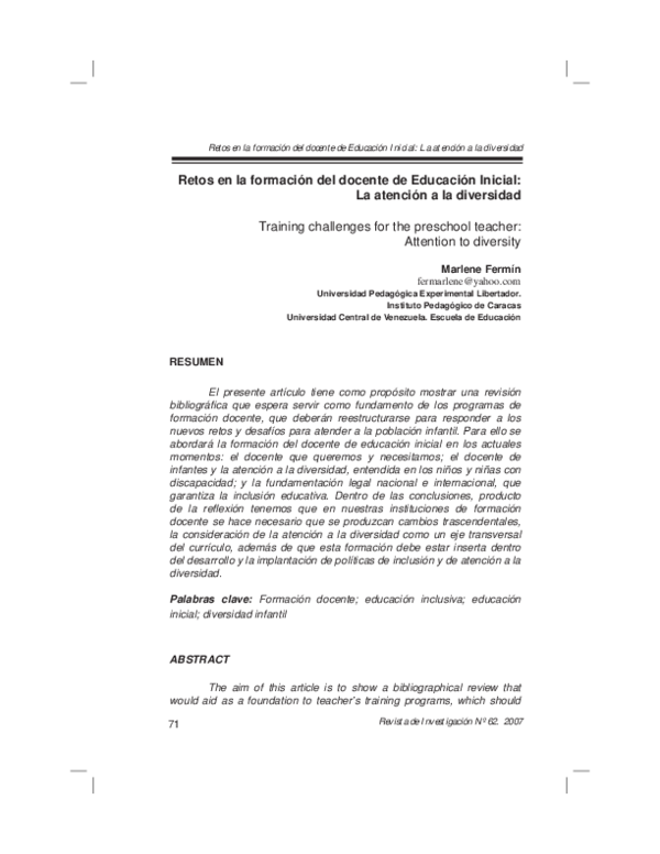 (PDF) Retos en la formación del docente de Educación Inicial: La ...