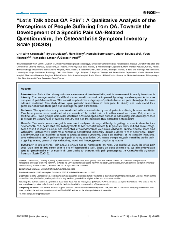 (PDF) “Let’s Talk about OA Pain”: A Qualitative Analysis of the ...