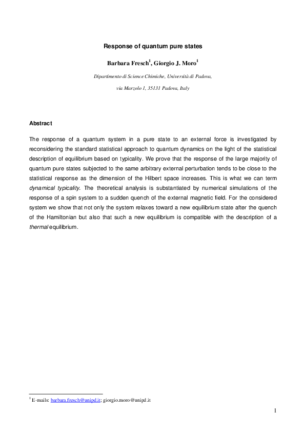 (PDF) Response of quantum pure states