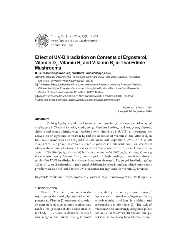 (PDF) Effect of UV-B Irradiation on Contents of Ergosterol, Vitamin D2 ...