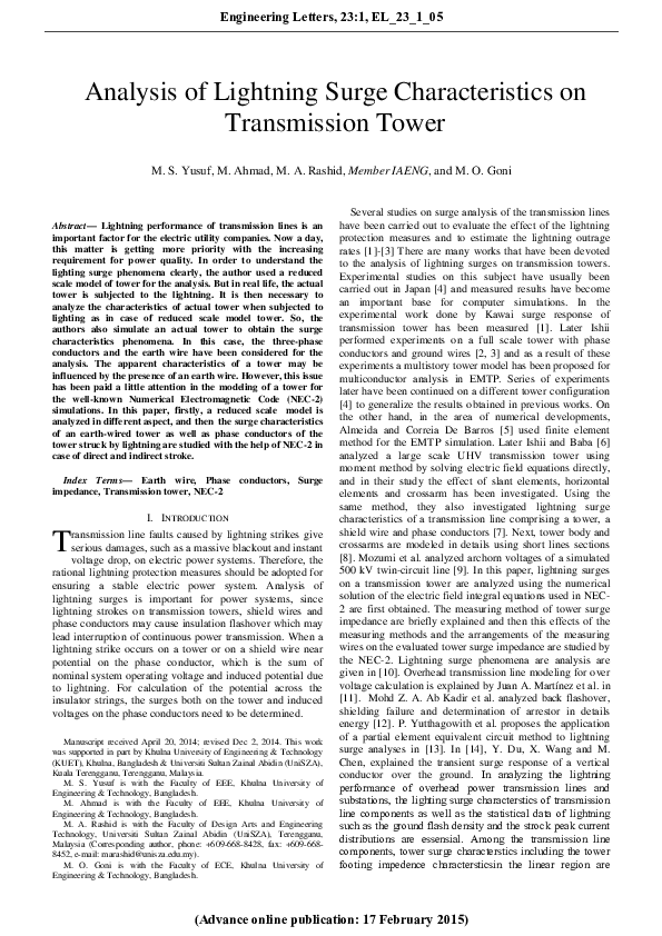 (PDF) Analysis of lightning surge characteristics for transmission towers