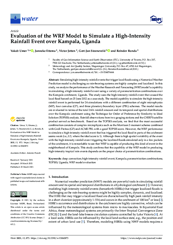 (PDF) Evaluation of the WRF Model to Simulate a High-Intensity Rainfall ...