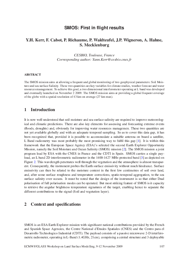 (PDF) SMOS: First in flight results