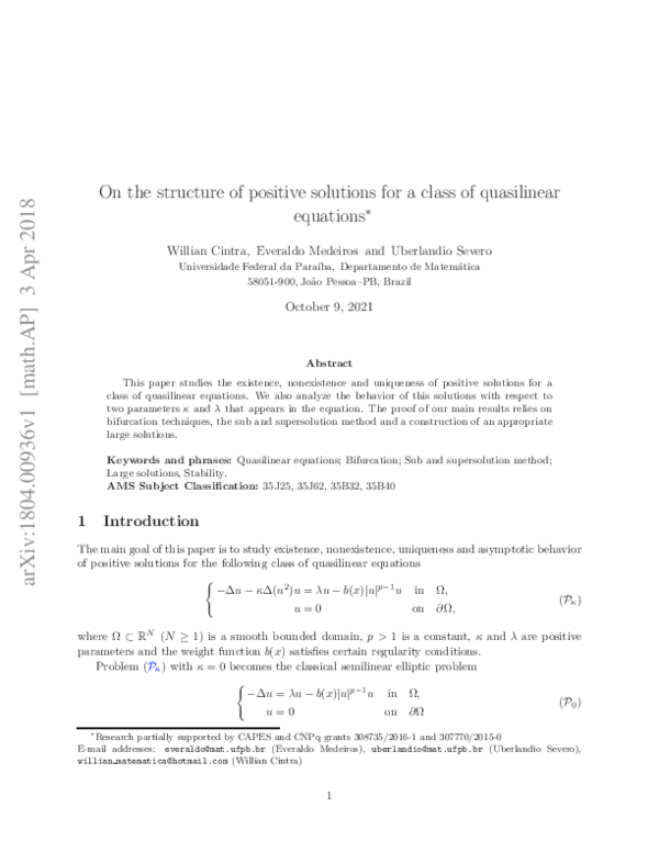 (PDF) On the structure of positive solutions for a class of quasilinear ...
