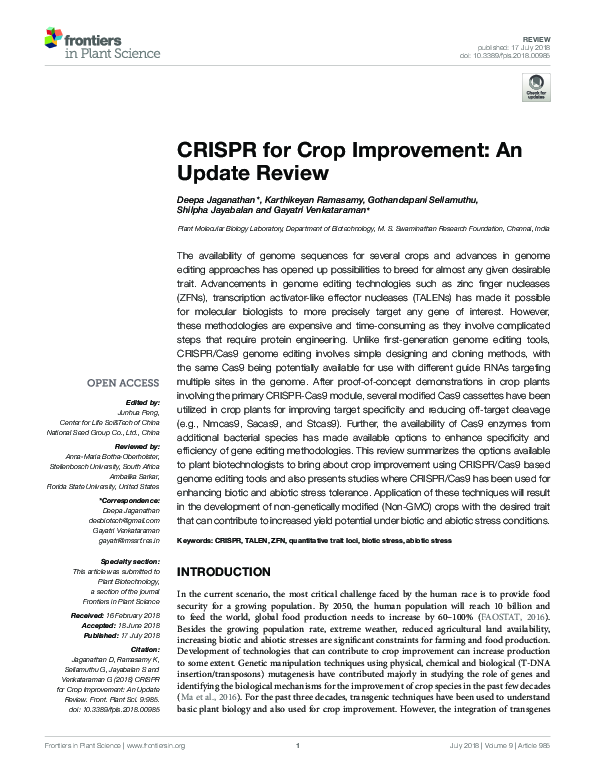 (PDF) CRISPR for Crop Improvement: An Update Review
