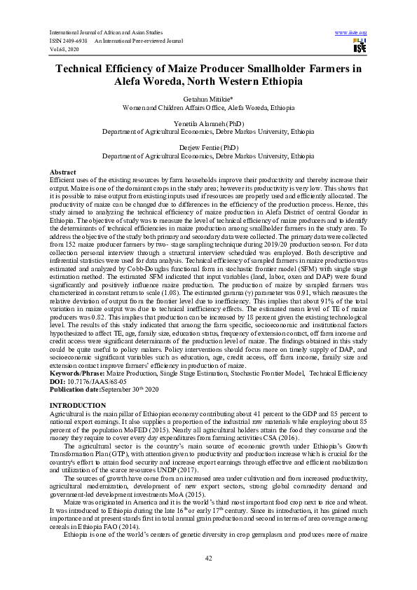 (PDF) Technical Efficiency of Maize Producer Smallholder Farmers in ...