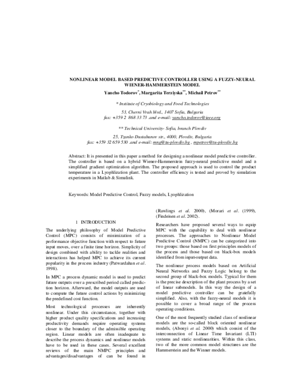 (PDF) Nonlinear Model Based Predictive Controller Using a Fuzzy-Neural ...